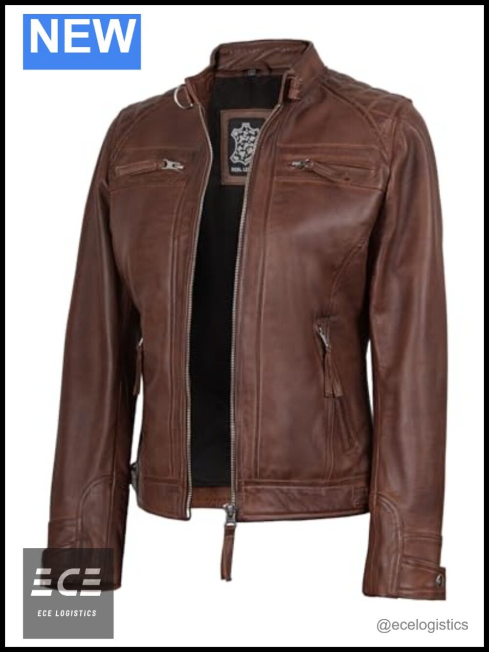 Genuine Lambskin Leather Jacket Womens Cafe Racer Moto Zip